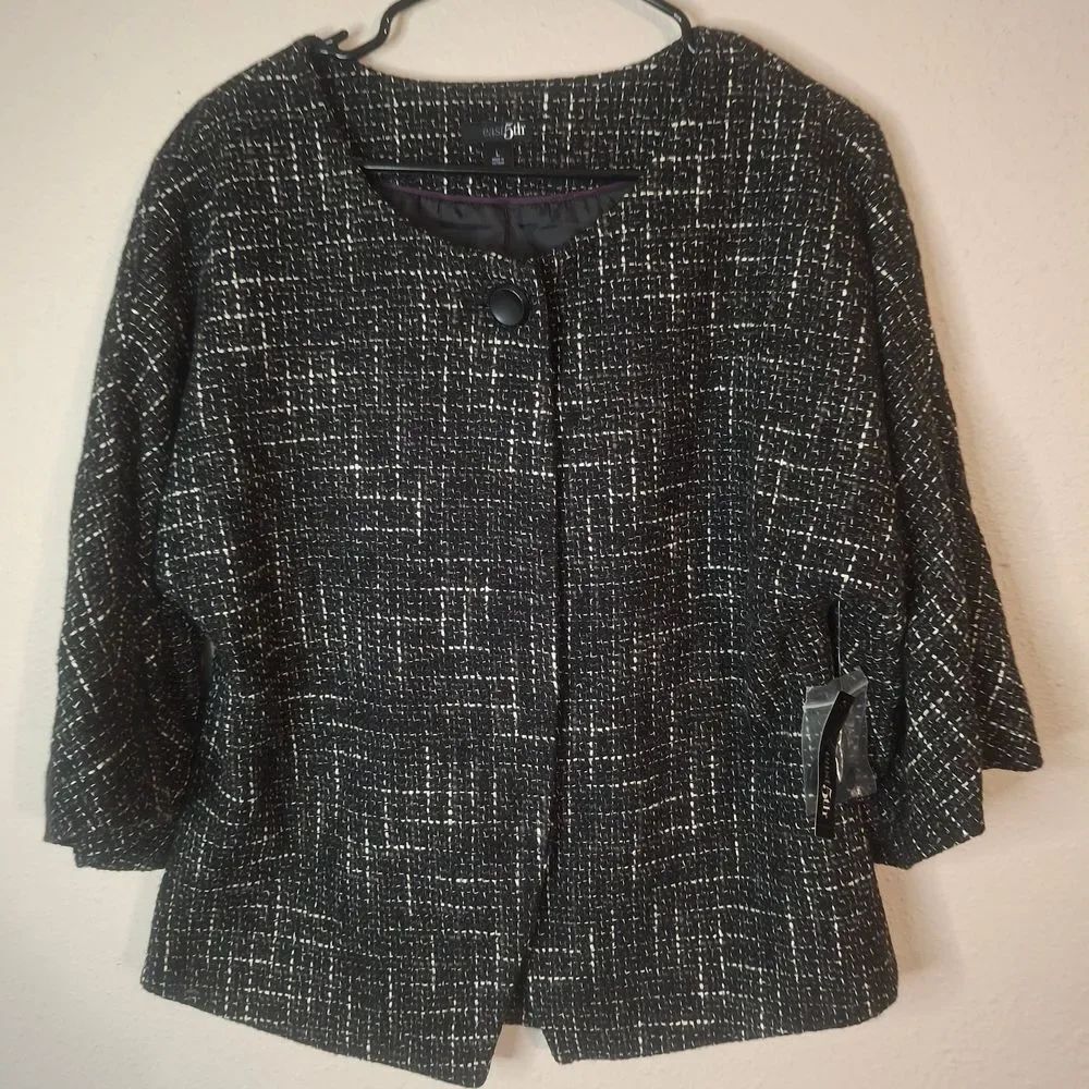 East 5th Women's Black and White Tweed Jacket size Large NWT